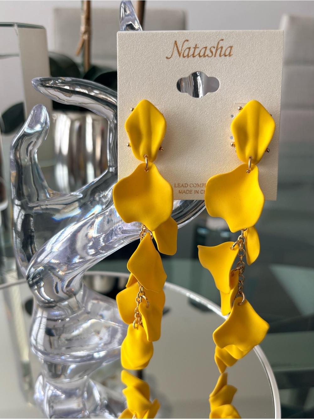 Natasha Couture Yellow Petal Drop Earrings